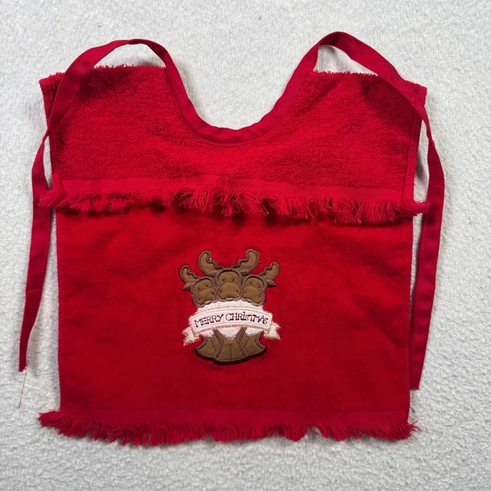Unbranded Christmas Bibs Baby OS Red Navy Good Reindeer Penguin Fringe Set of 2